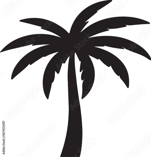 Black Silhouette of a Tropical Palm Tree on a White Background