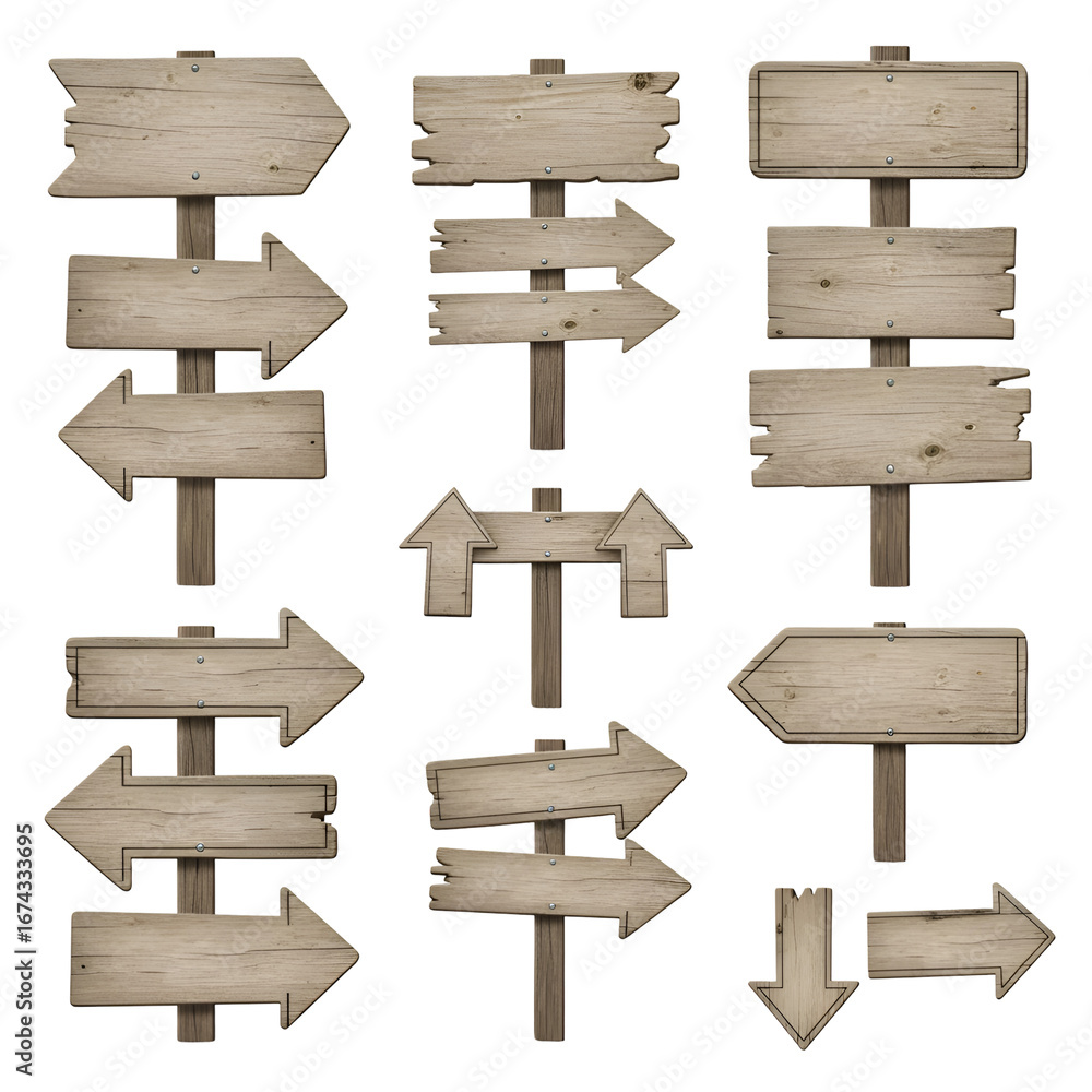 Fototapeta premium Wooden Arrows: Design Elements with Transparent Background for Projects