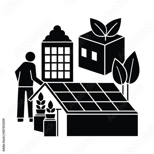 Rooftop Garden Urban Sustainability Silhouette Vector