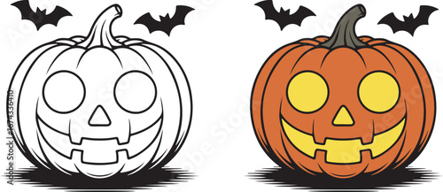 Halloween Pumpkin Outline and Colored