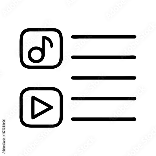 Music playlist and video playlist icon for audio and visual media content management system design