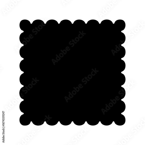 Black scalloped edge square shape on a white isolated background