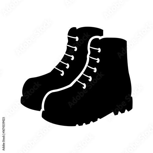 Pair of Black Hiking Boots on White Background, footwear for hiking