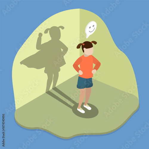 3D Isometric Flat Vector Illustration of Self Confident Kids , Empowering Kids With Positive Self Esteem