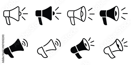 Megaphone Icons Announcement, Loudspeaker, Volume Symbols, sound device isolated icon.