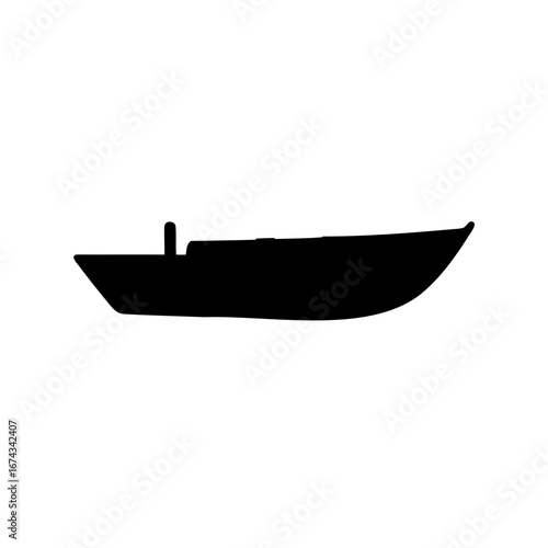 Silhouette of a fishing boat or small watercraft against white background
