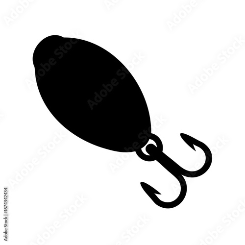 Black silhouette of a classic fishing lure with a treble hook