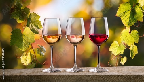 tres copas de vino blanco rosado y tinto cata de vino recurso grafico fondo