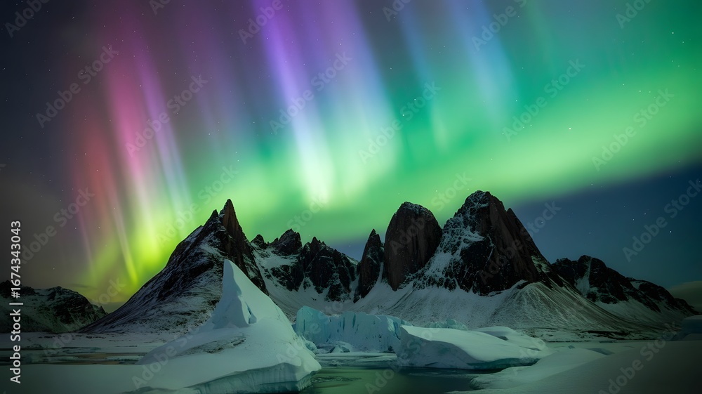 custom made wallpaper toronto digitalVibrant aurora borealis dances above jagged snow covered mountains in arctic night sky