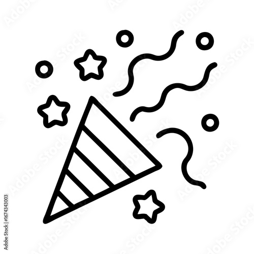 Celebration party popper with stars and confetti vector icon for birthday and special event design