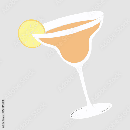 Margarita cocktail glass with lemon slice, refreshing summer drink