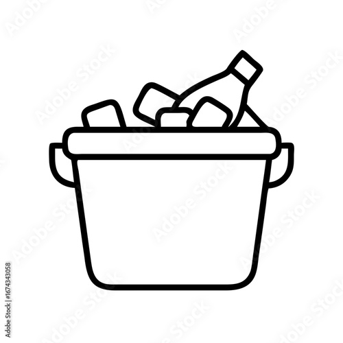 Ice bucket with bottle and ice cubes vector illustration for summer drink and party celebration design