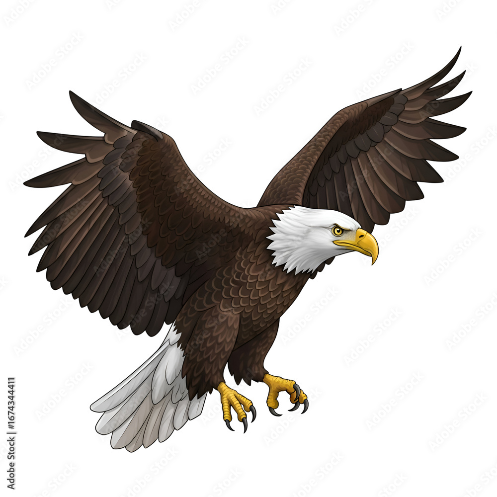 Obraz premium Majestic Eagle Soaring High Above, Wings Spread Wide, on Transparent Background