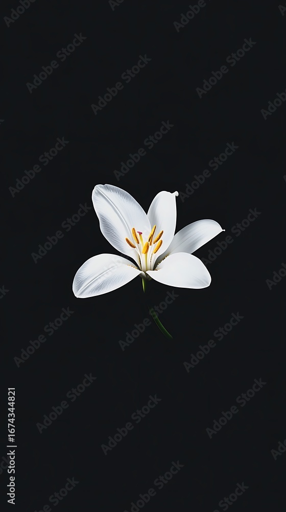 Naklejka premium Black background with a single white lily in the middle, high contrast minimal design