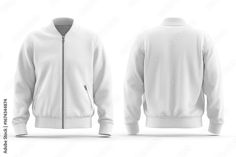 Blank white bomber jacket, front and back views (9) Blank white bomber jacket, front and back views (9)