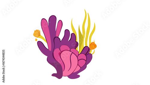 PNG Cartoon underwater sea landscape constructor with fishes and ocean animals, vector undersea world. Underwater coral reef characters of octopus with turtle,
