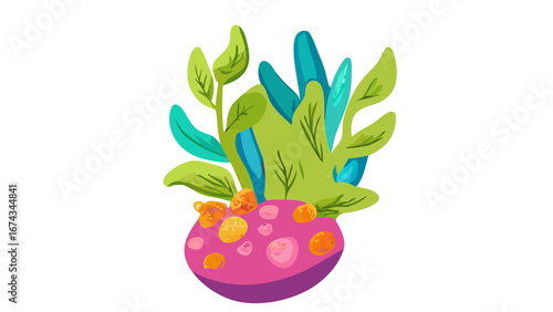 PNG Cartoon underwater sea landscape constructor with fishes and ocean animals, vector undersea world. Underwater coral reef characters of octopus with turtle,