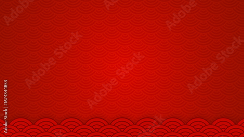 Red asian chinese new year celebration frame background, empty abstract Japanese cloud wave art design backdrop, traditional asian minimal circle lunar festival holiday illustration