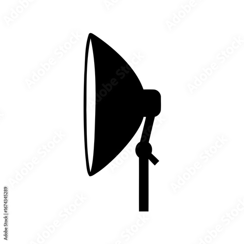 Black and white illustration of a studio light with softbox attachment