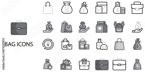 Bag simple concept 24 Grew color icons set .Vector illustration.