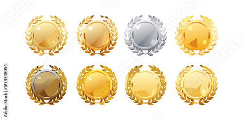 Gold silver bronze medal award achievement laurel wreath winner champion victory success competition honor reward 100