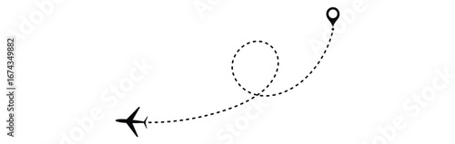Airplane with dotted line route. flying plane with twisted, curved and straight dashed trace path Vector eps 10