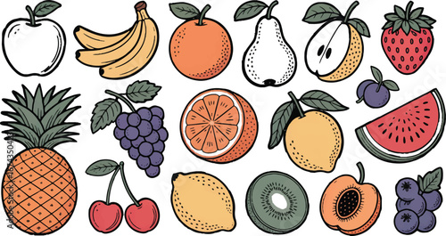 Assorted colorful fruits arrangement apple bananas