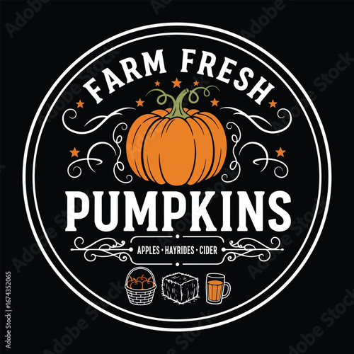 Farm Fresh Pumpkins Vintage Label Design
