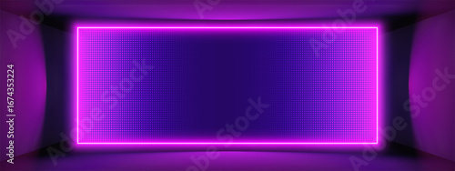 Purple led wall panel with lcd and rgb dot in 3d. Digital smd pattern for screen and light background in blue. Abstract grid for video and pixel display.