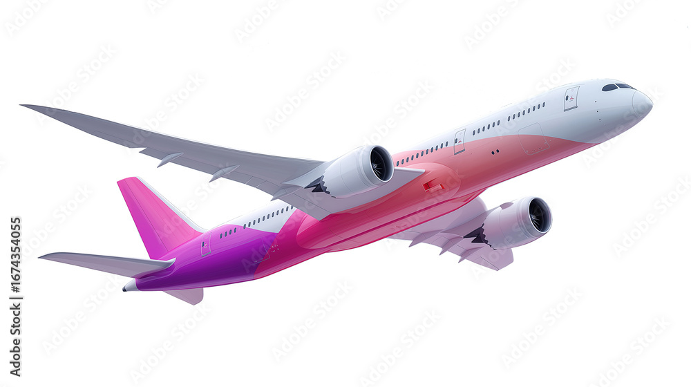 Fototapeta premium Commercial passenger airplane in flight, isolated on transparent background