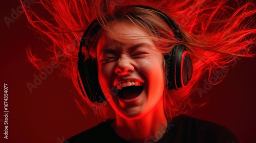 Excited young woman enjoyin...
