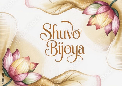 Shuvo bijoya greeting with floral accents and elegant calligraphy