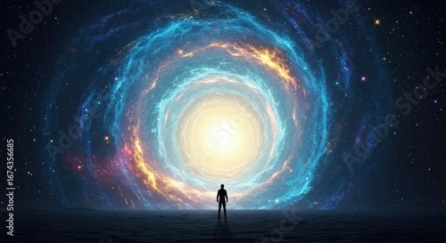 Wallpaper Mural Person observing a colorful cosmic gateway in the universe Torontodigital.ca