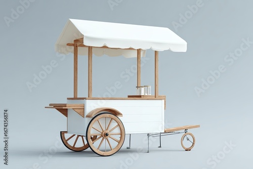 White wooden food cart with a canopy