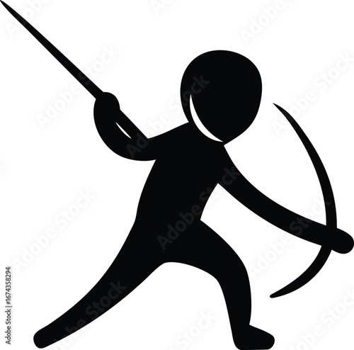 Stylized Black Silhouette of a Person Aiming a Bow and Arrow with a Spear archery sport