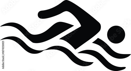 Stylized Icon of a Swimmer in Water on a White Background swimming sport