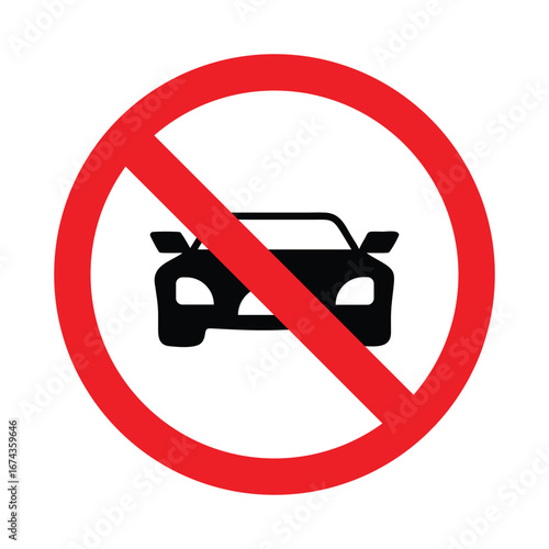 No car allowed sign. No car parking, no parking road warning signs. No cars entry, the red circle sing. Vector illustration.