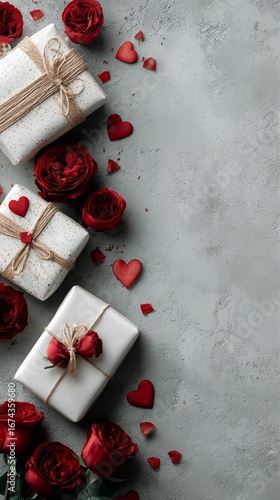 Charming Gifts With Flowers and Hearts on a Rustic Table for a Special Occasi...