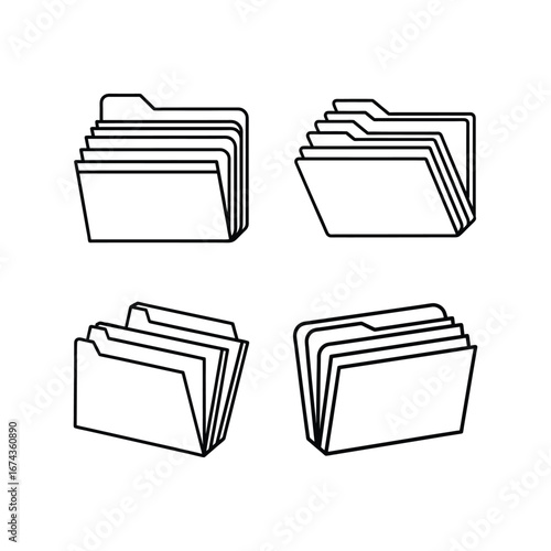 A set of document folders line art vector illustration