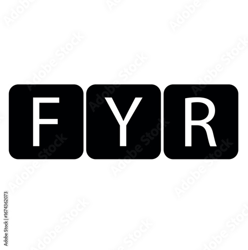  Yellow color transportation sign with word FYR (abbreviation of for your reference) on white background