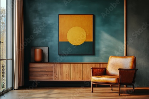 Modern Interior Design With Minimalist Furniture and Abstract Art in a Cozy L...