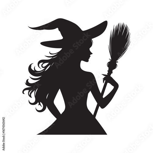 halloween witch vector silhouette clip art logo design illustration