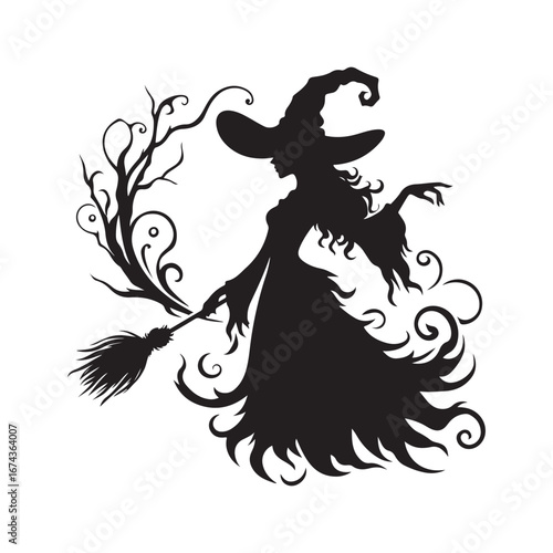 halloween witch vector silhouette clip art logo design illustration