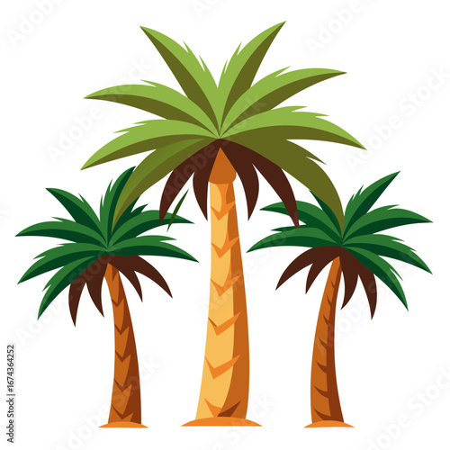 Vibrant trio of stylized palm trees evokes tropical paradise, sunny beach holidays, and refreshing summer vacation vibes for your next project.