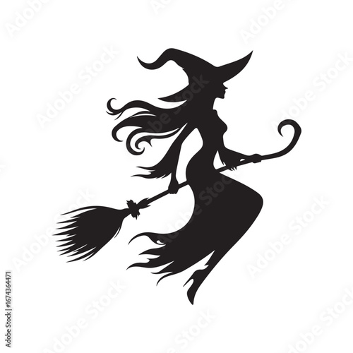 halloween witch vector silhouette clip art logo design illustration