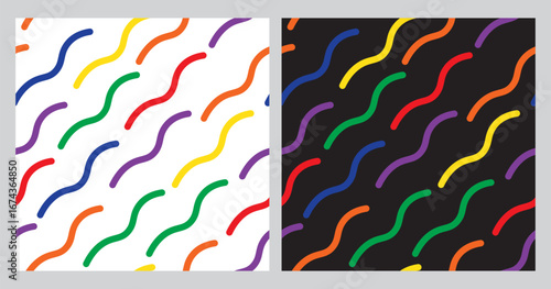 Fun line doodle waves seamless pattern. Creative abstract squiggle style drawing background for children or trendy design with basic shapes. Simple childish wallpaper.