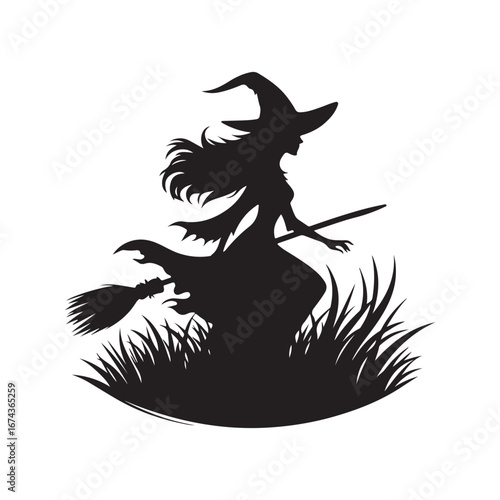 halloween witch vector silhouette clip art logo design illustration