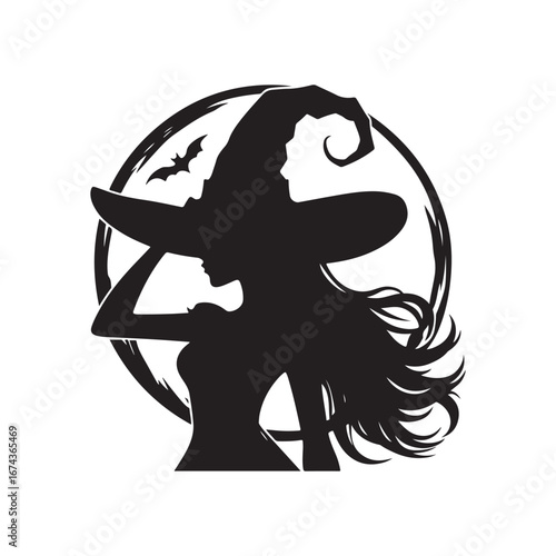 halloween witch vector silhouette clip art logo design illustration