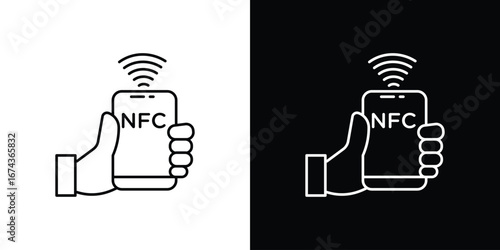 NFC communication icons with Editable strokes set for UI UX
