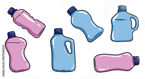 Collection of plastic bottles for cleaning products laundry detergent and household chemicals vector illustration -